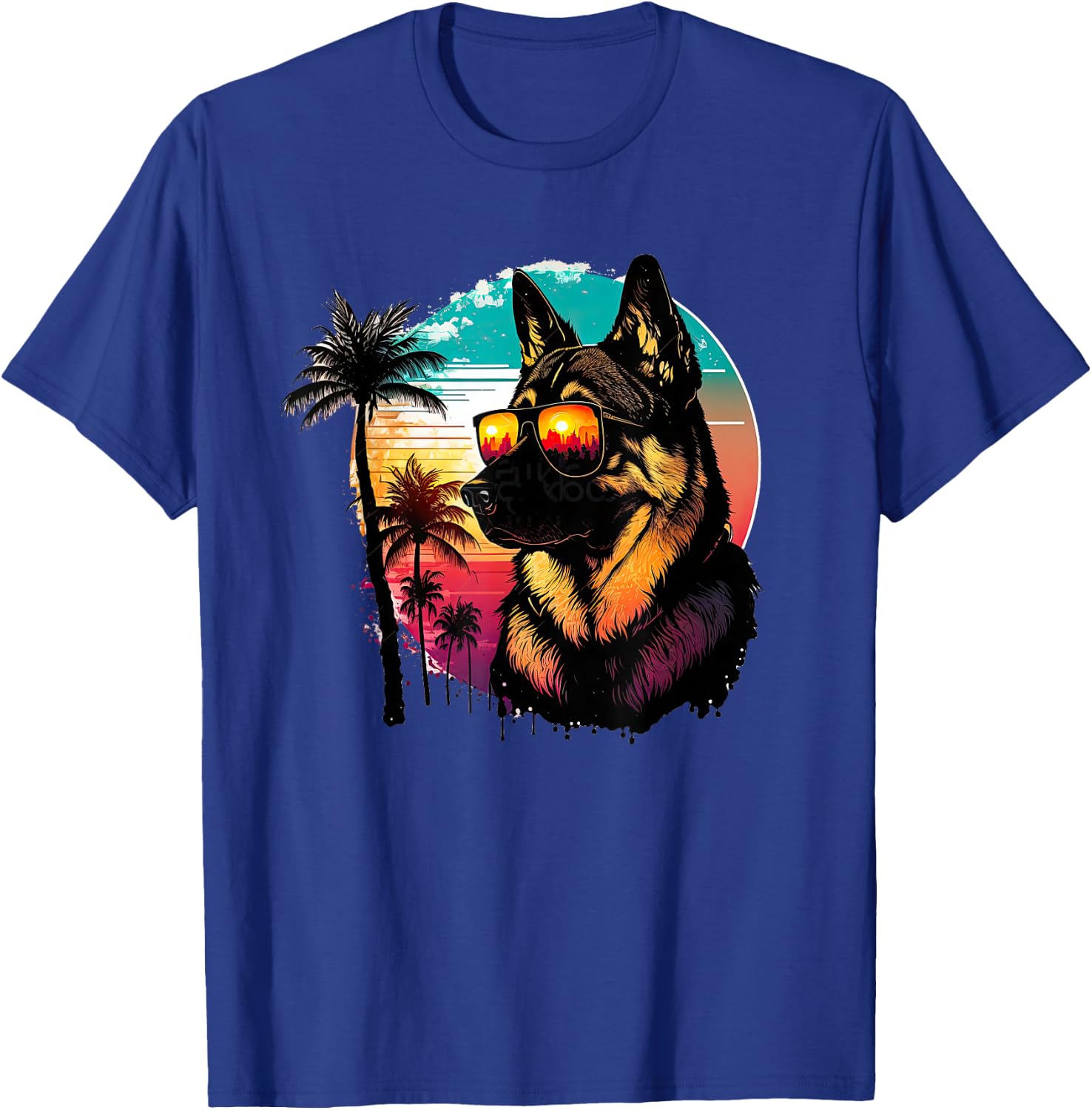 Funny German shepherd Dog Sunglasses Sunset vintage T-Shirt - T-Shirt | Royal
