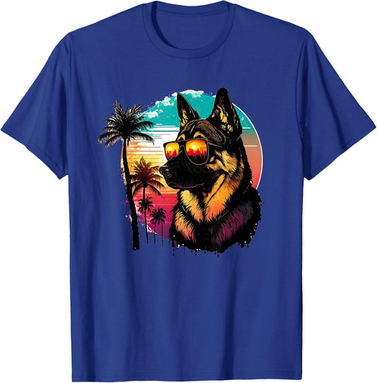 Funny German shepherd Dog Sunglasses Sunset vintage T-Shirt - T-Shirt | Royal