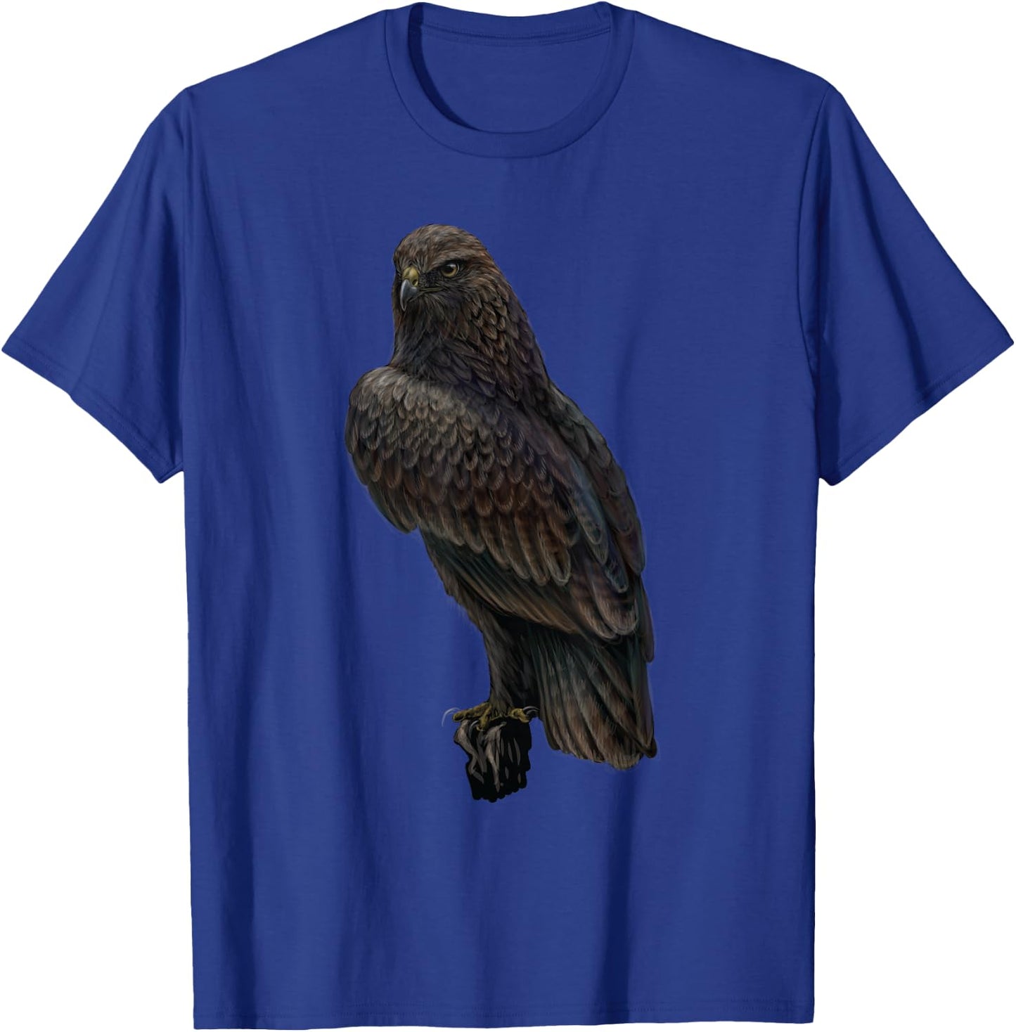 realistic Hawk bird sitting on branch for lover Ornithology T-Shirt - T-Shirt | Royal