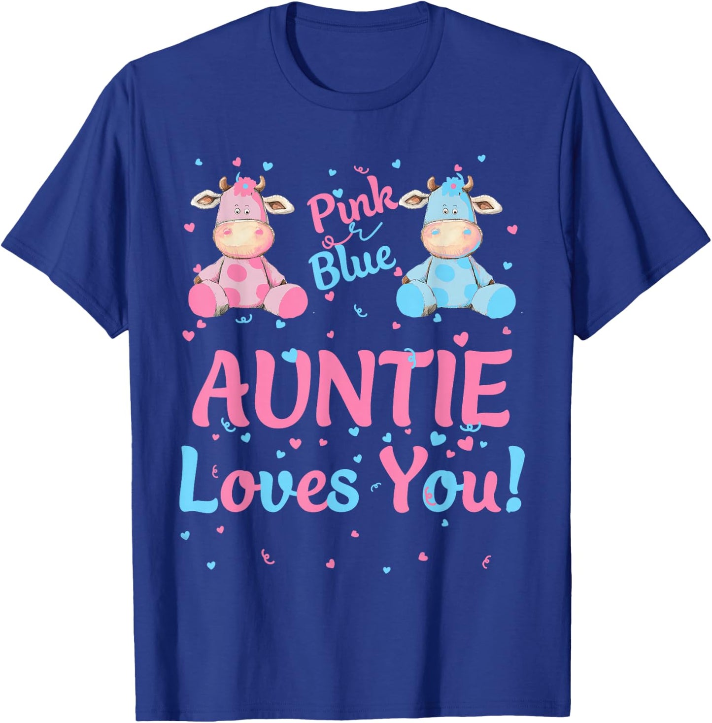 Auntie Gender Reveal Party Pink Blue or Cow Matching Family T-Shirt - T-Shirt | Royal
