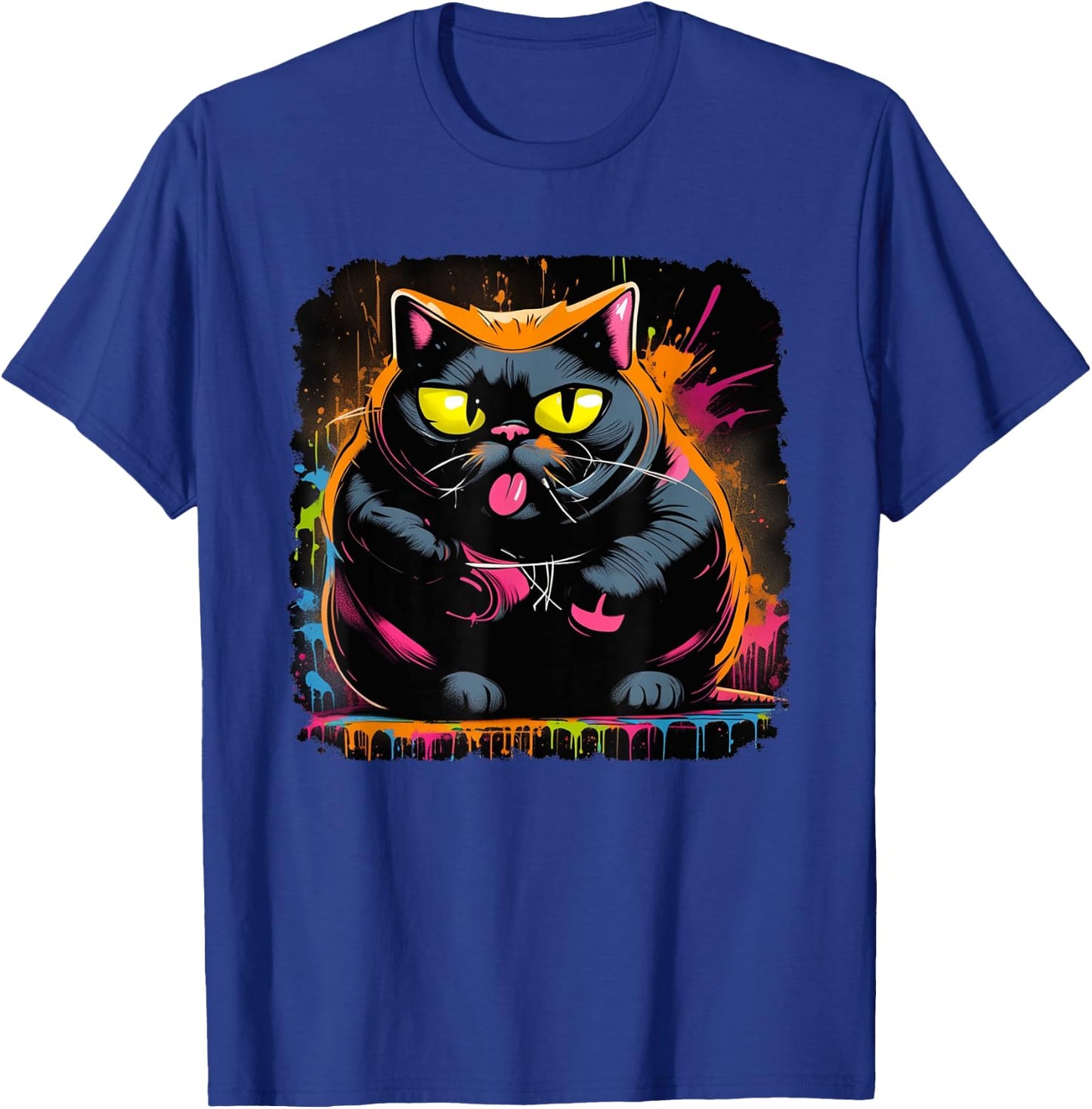 Psychedelic Trippy Blacklight Poster Cat Illustration , black T-Shirt - T-Shirt | Royal