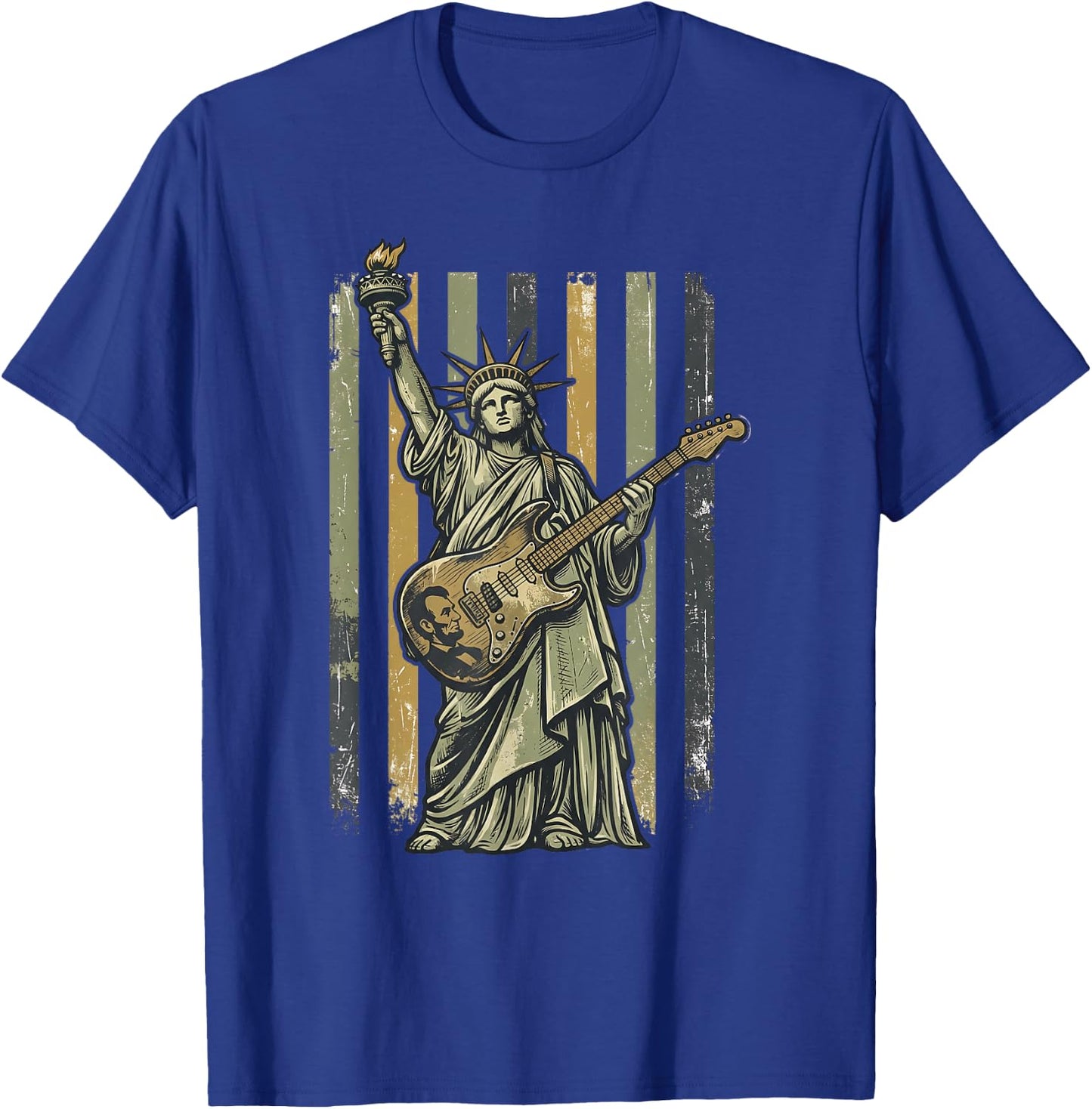 Statue of Liberty Guitar Lincoln Music Lover Rock On Liberty T-Shirt - T-Shirt | Royal