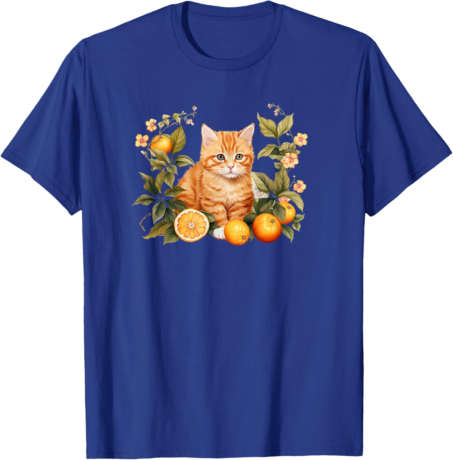 Girls Kids Flowers Orange Tabby Kitten Lover T-Shirt - T-Shirt | Royal