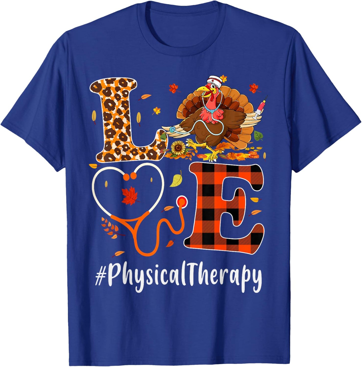 Physical Therapy Love Thanksgiving Leopard Funny Turkey T-Shirt - T-Shirt | Royal