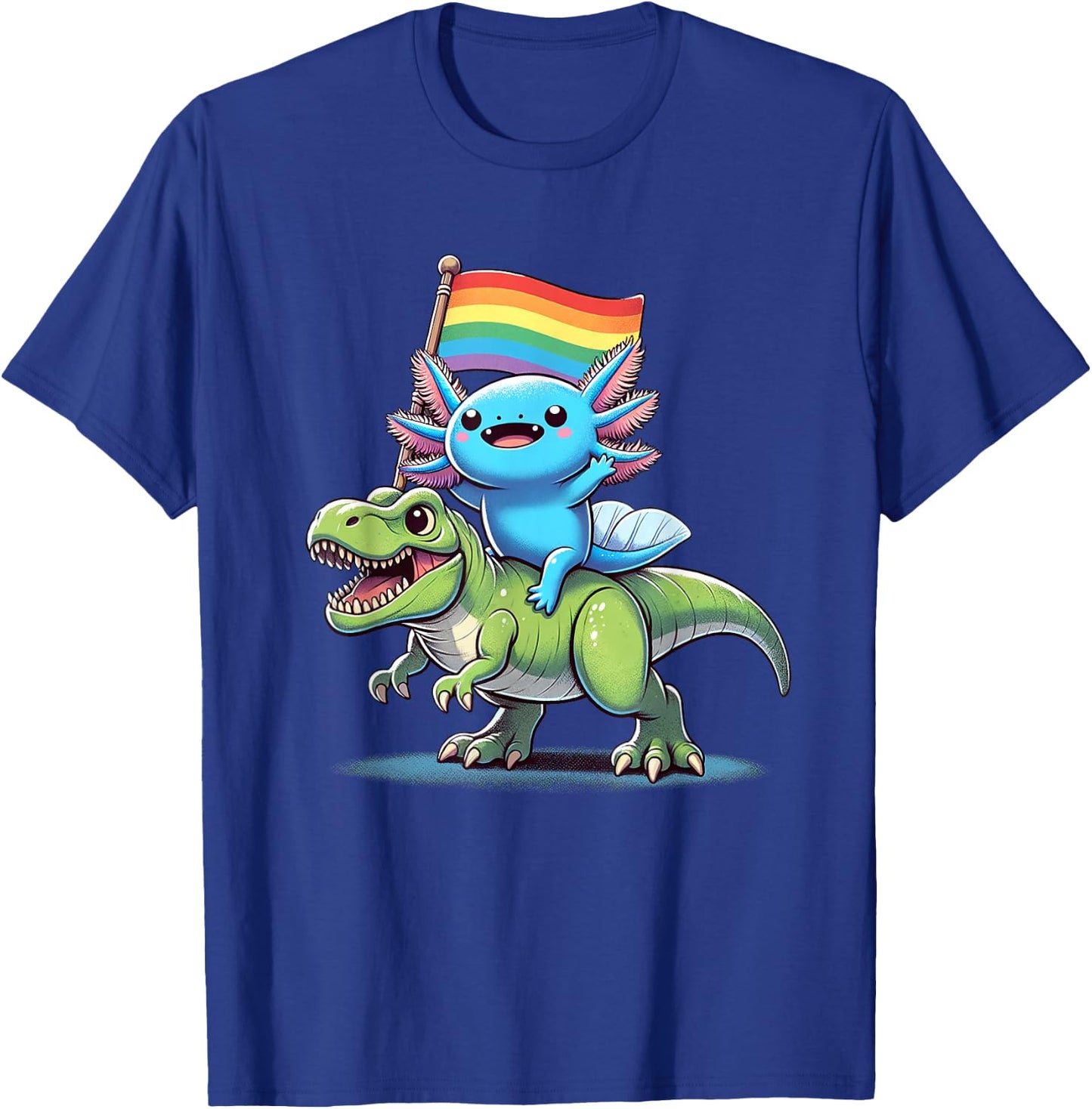 Axolotl Dinosaur Rainbow Flag Pride Gay Lesbian Proud Ally T-Shirt - T-Shirt | Royal