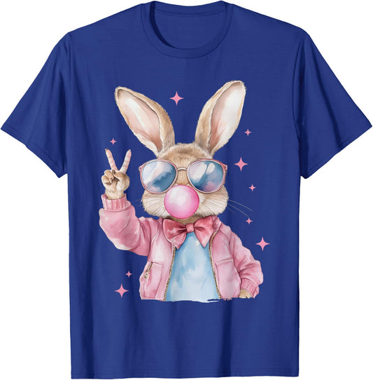 Cute Bunny Blowing Bubble Gum Rabbit Happy Easter Day Kids T-Shirt - T-Shirt | Royal