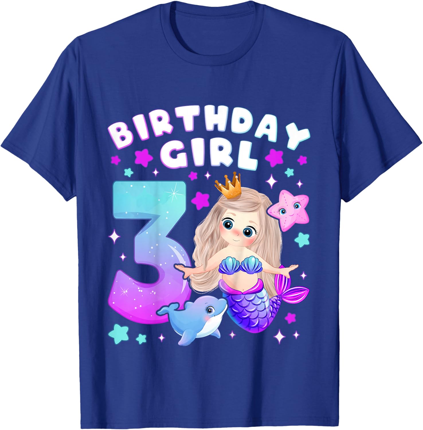3rd Birthday Girl 3 Years, Mermaid, Number 3 T-Shirt - T-Shirt | Royal