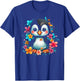 Cute Bird Face Floral Colorful Flower Butterfly - Penguin T-Shirt - T-Shirt | Royal