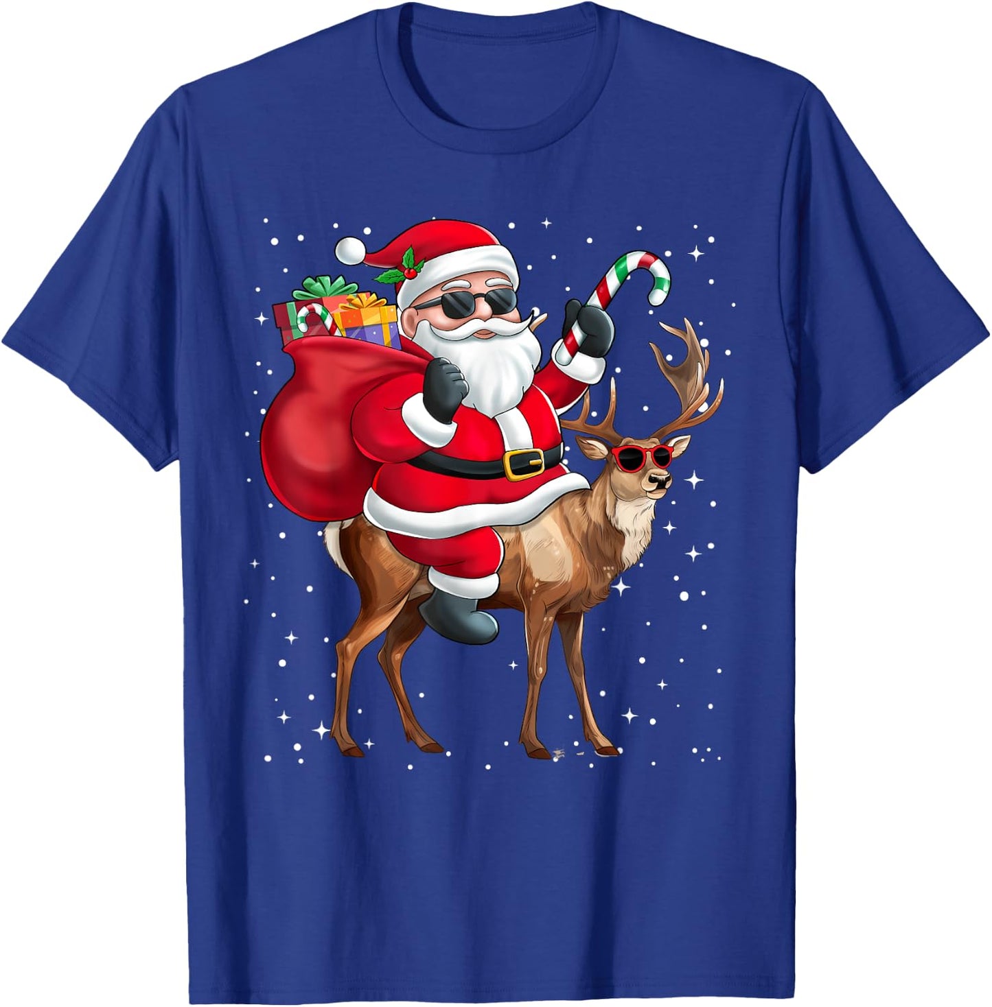 Santa Claus Riding A Reindeer Christmas Boy Girl Kids T-Shirt - T-Shirt | Royal