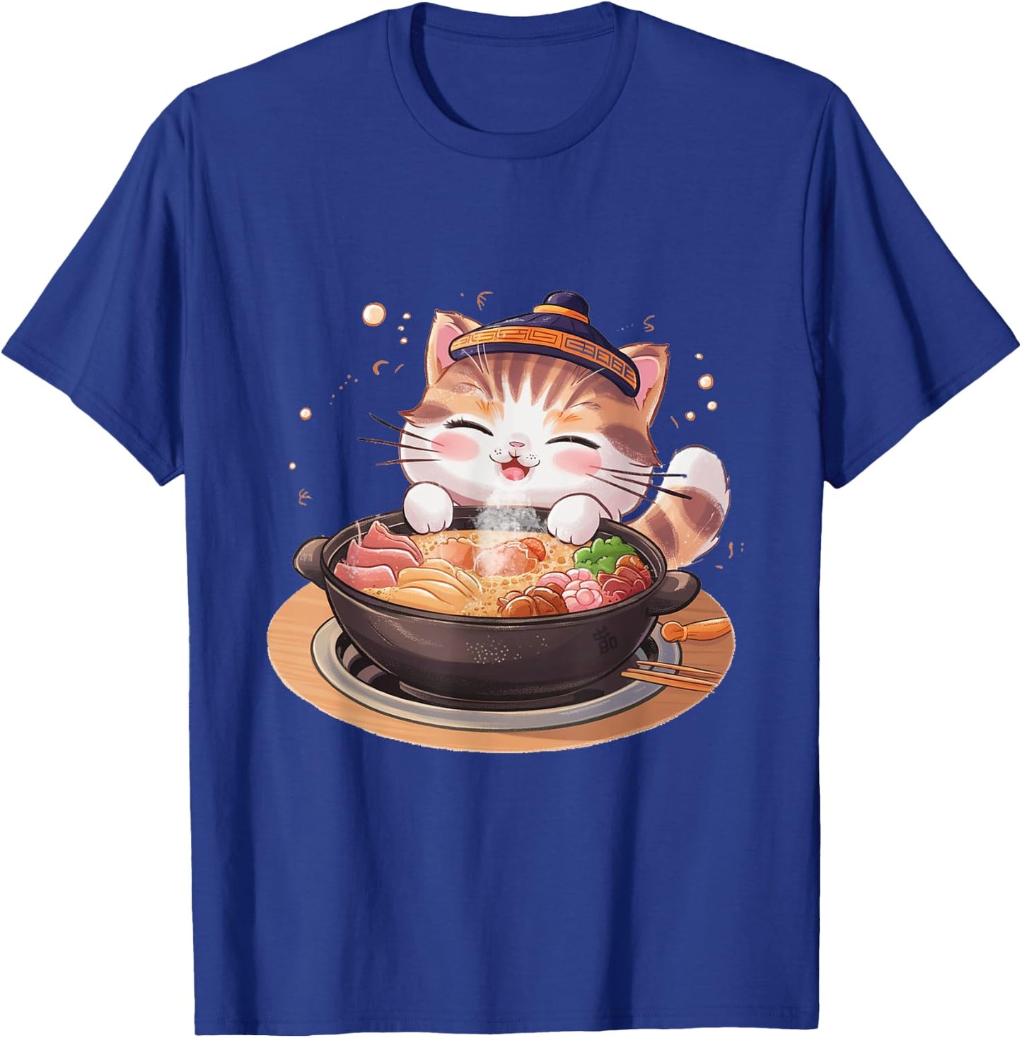 Kawaii Anime Cat Hot Pot Bowl Cute Feline Eats Chinese Food Men Women Kids T-Shirt - T-Shirt | Royal