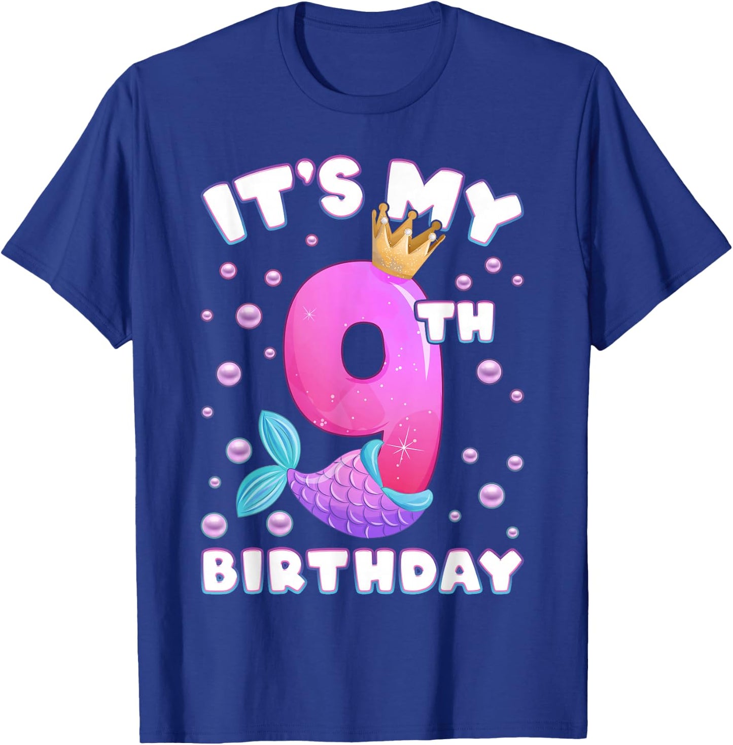 9th Birthday Girl Mermaid Tail Number 9 T-Shirt - T-Shirt | Royal