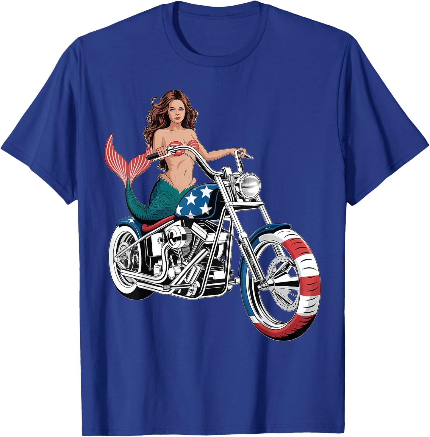 Mermaid Chopper Motorcycle Design T-Shirt - T-Shirt | Royal