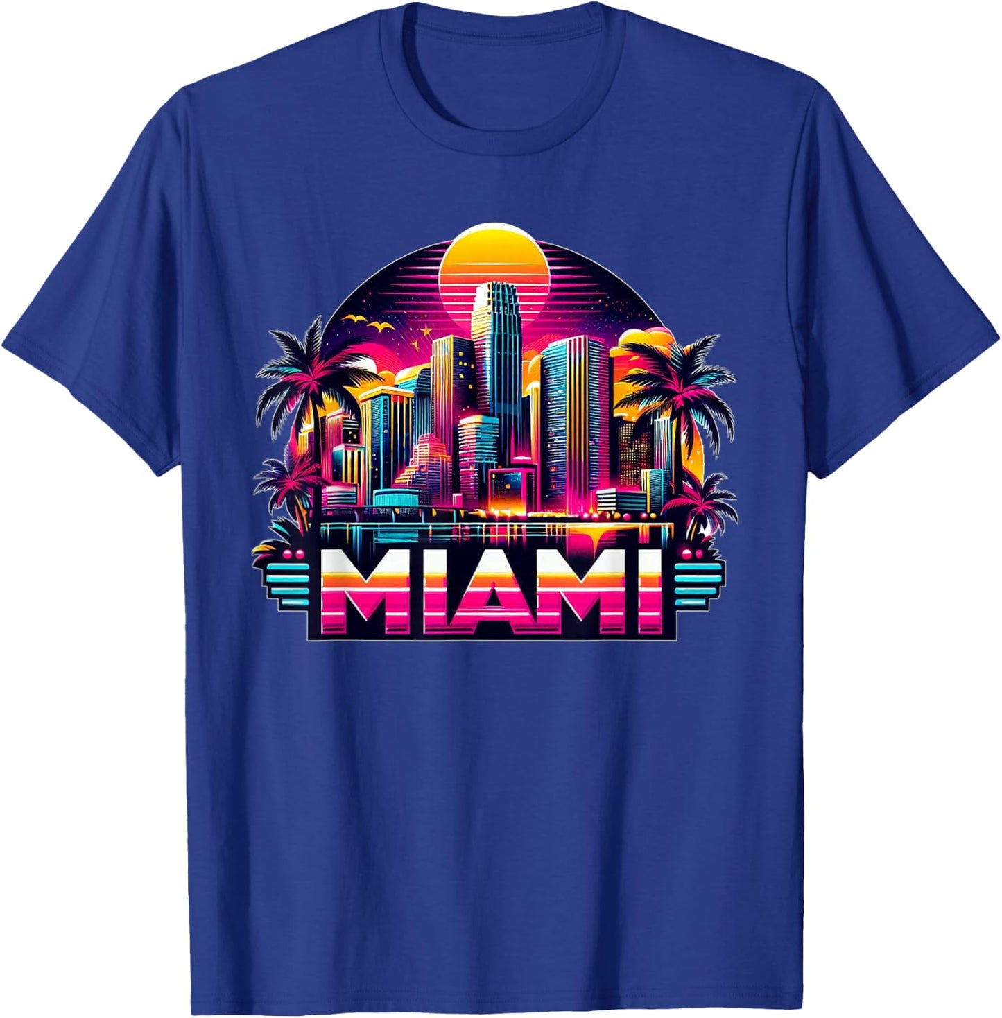 Miami City Men Florida Vibrant Colorful Souvenir Miami , Black, S T-Shirt - T-Shirt | Royal