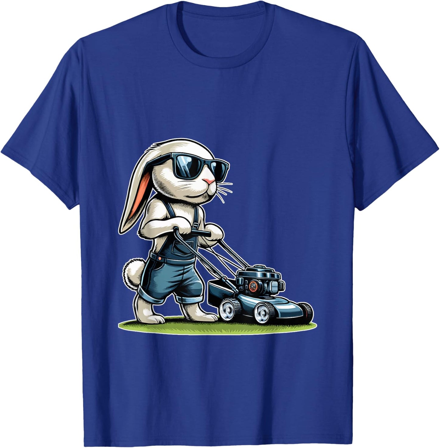 Mowing Lawn Bunny Easter Egg T-Shirt - T-Shirt | Royal
