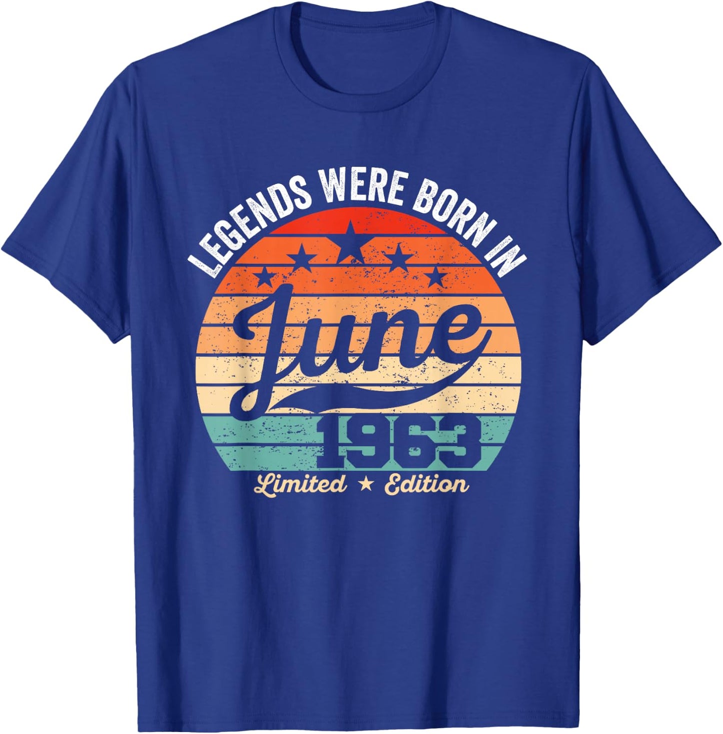 Vintage 63rd Birthday Legends were Born in June 1963 T-Shirt - T-Shirt | Royal