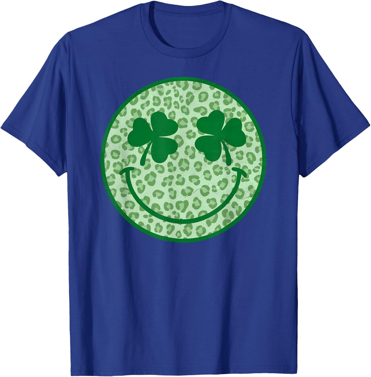 Smile Happy St Patricks Day Retro Shamrock Leopard T-Shirt - T-Shirt | Royal