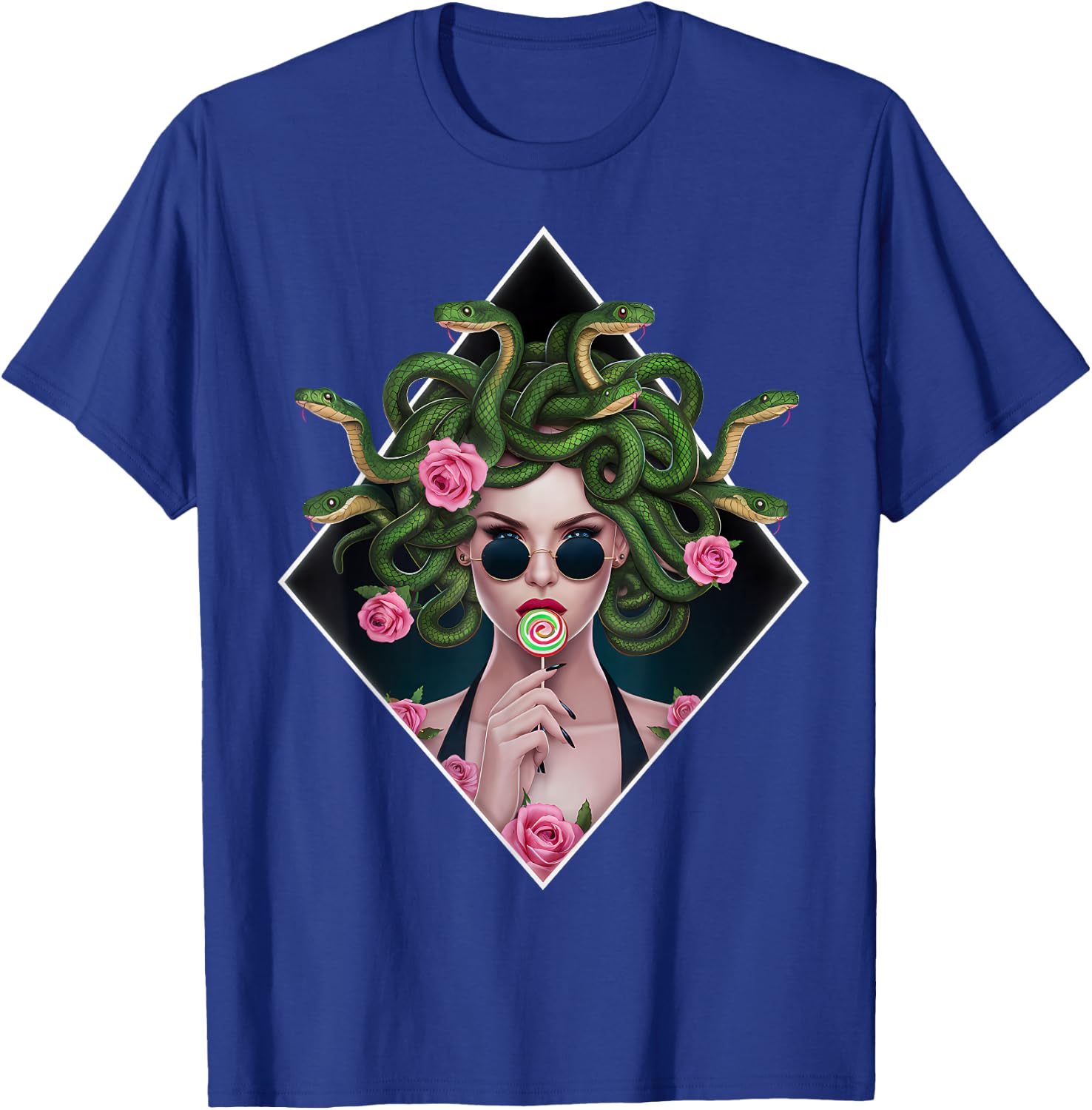 Medusa Snakes Roses Lollipop Floral Greek Mythology T-Shirt - T-Shirt | Royal