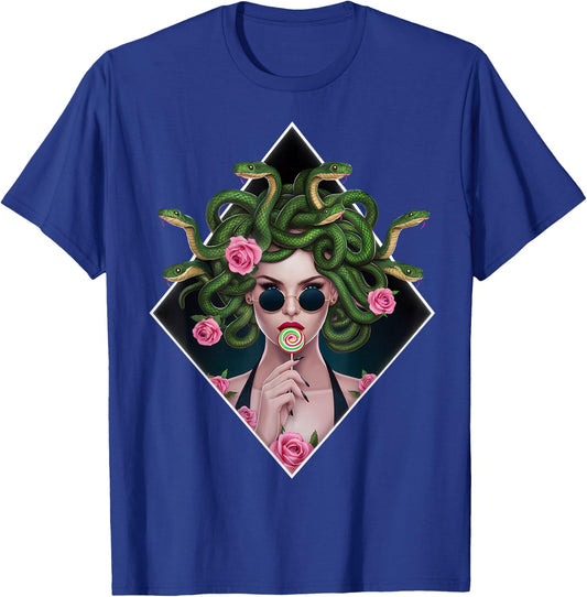 Medusa Snakes Roses Lollipop Floral Greek Mythology T-Shirt - T-Shirt | Royal