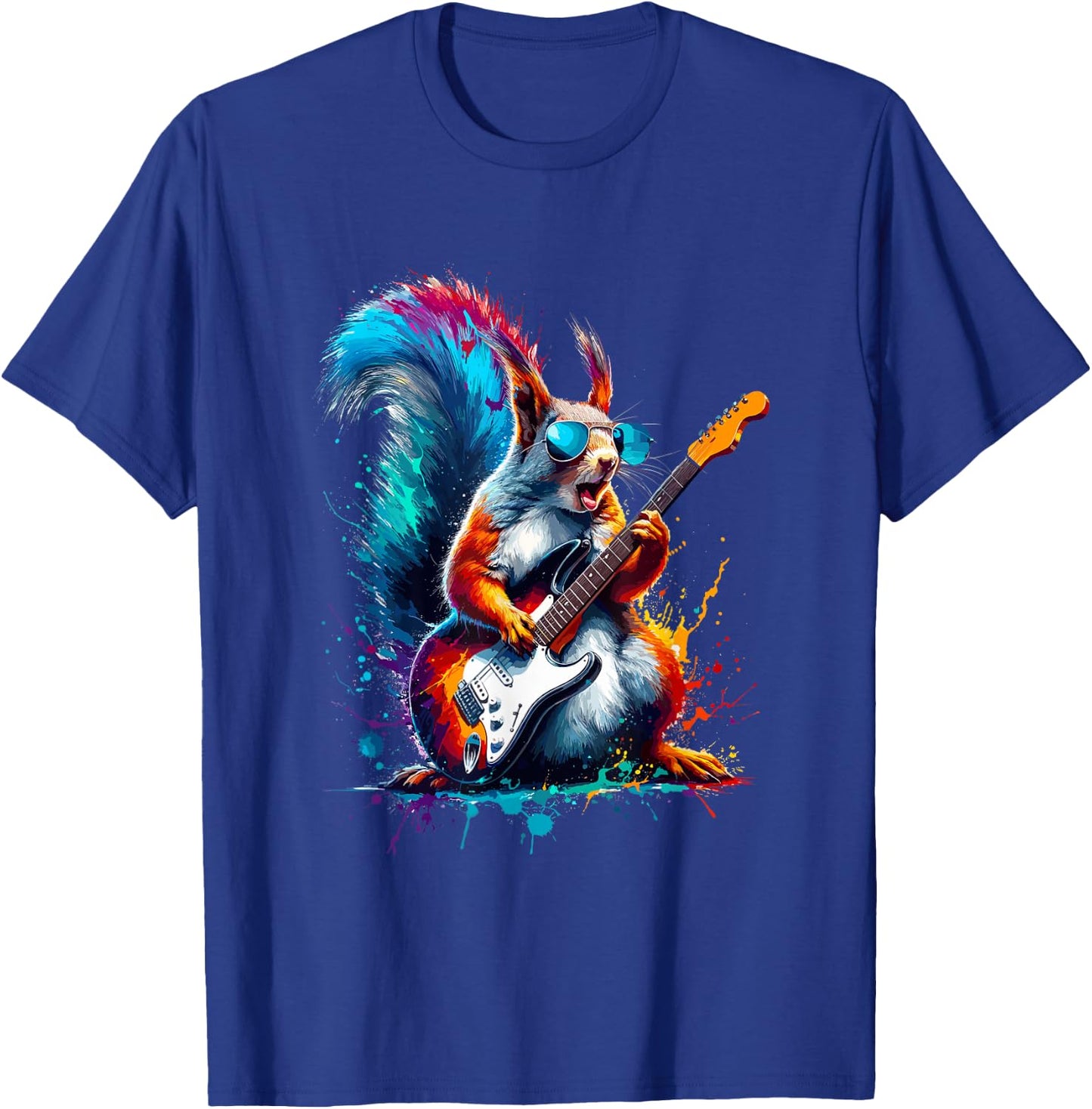 Colorful Splash Art Squirrel Guitarist Electric Guitar T-Shirt - T-Shirt | Royal