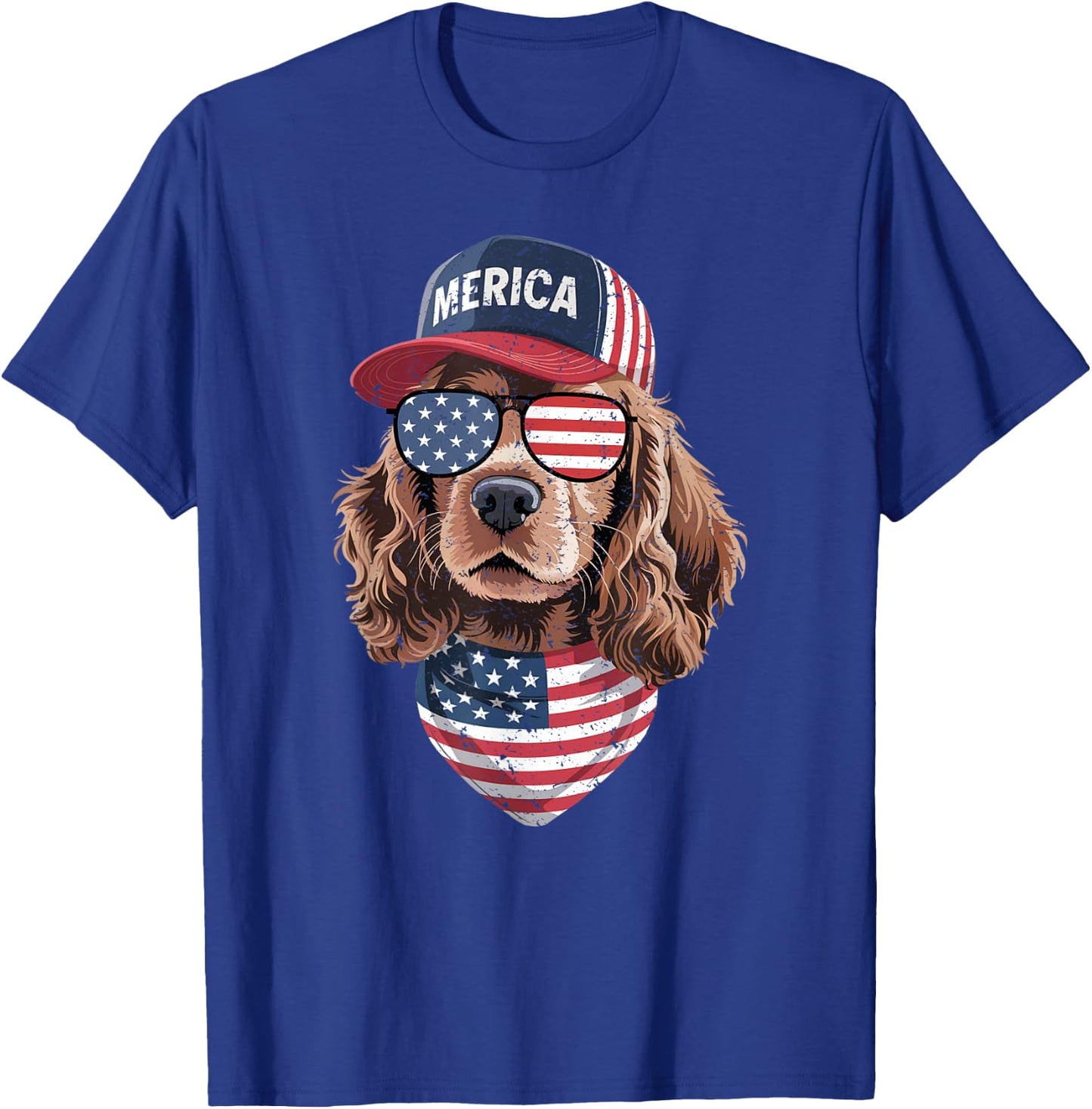 Cocker Spaniel 4th of July US American Flag Dog Patriotic T-Shirt - T-Shirt | Royal