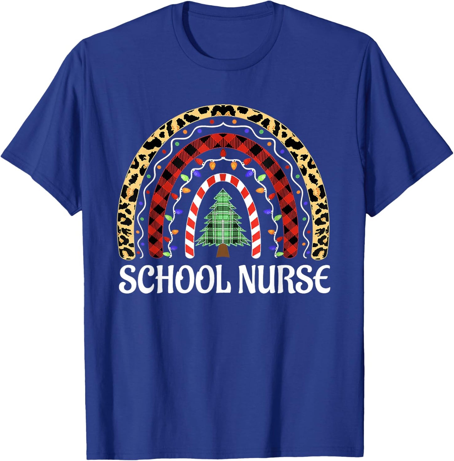 Christmas School Nurse Leopard Rainbow Nurse Xmas Christmas T-Shirt - T-Shirt | Royal