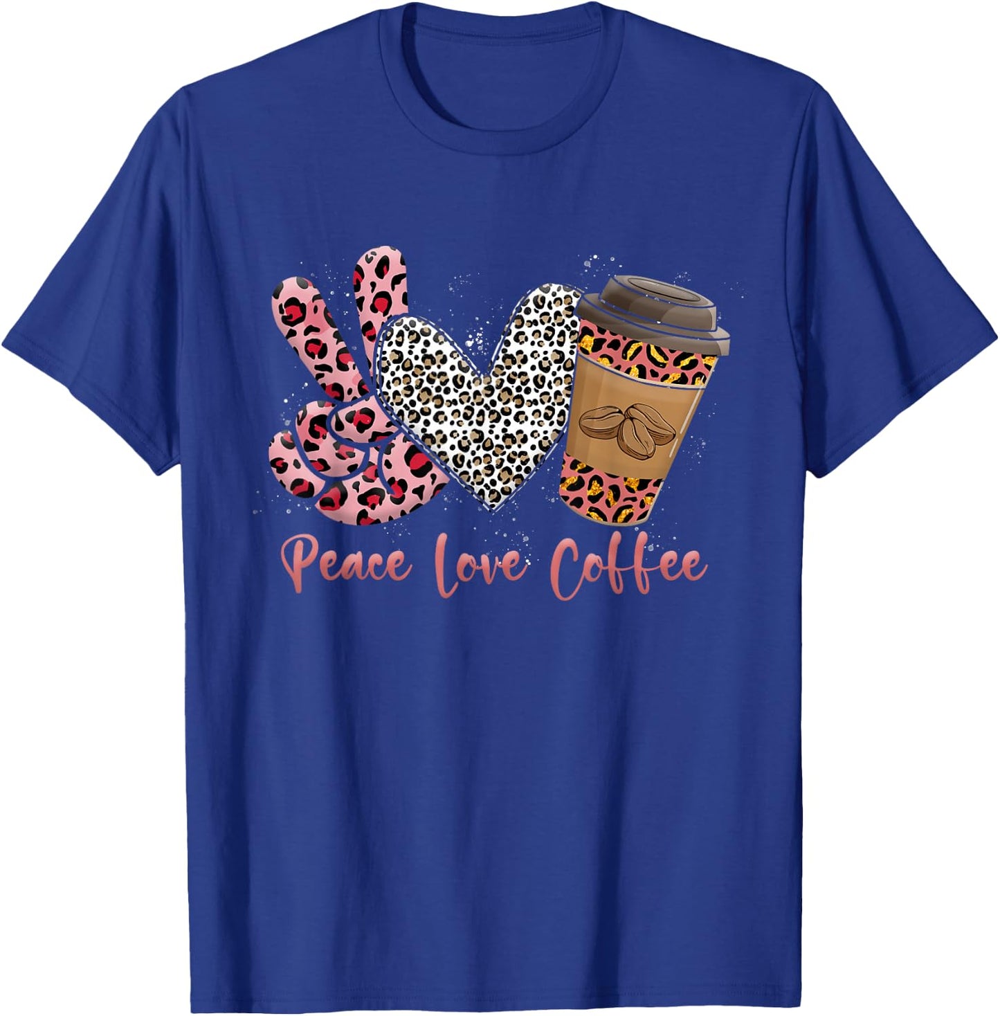 Leopard Peace Love Coffee Leopard-Print Heart Coffee Lovers T-Shirt - T-Shirt | Royal