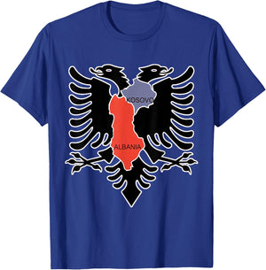 Albania and Kosovo Country Outline with Eagle Emblem T-Shirt - T-Shirt | Royal