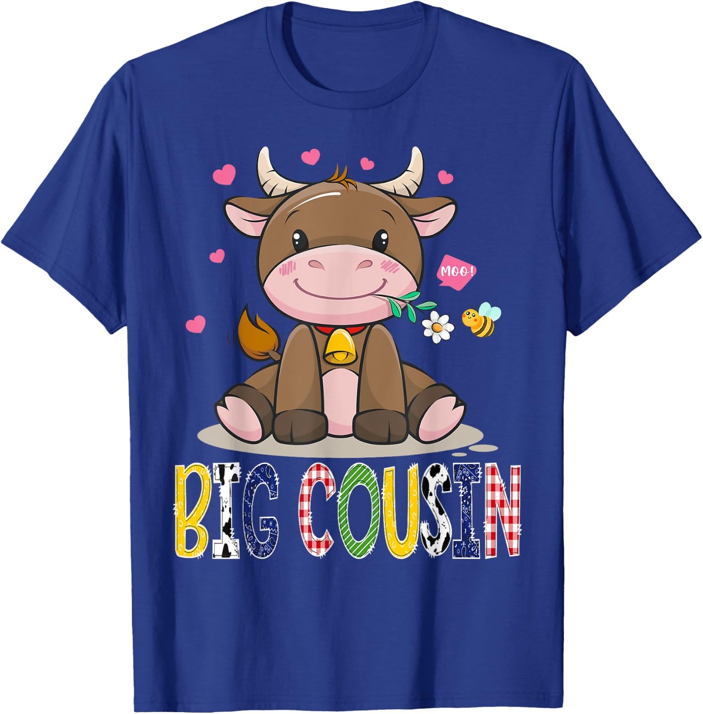 Big Cousin Cute Cow Moo Farmer Birthday Boy Matching T-Shirt - T-Shirt | Royal
