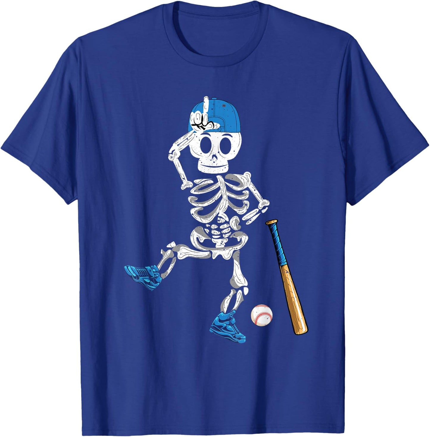 Baseball Skeleton Halloween Vintage Baseball Playing T-Shirt - T-Shirt | Royal