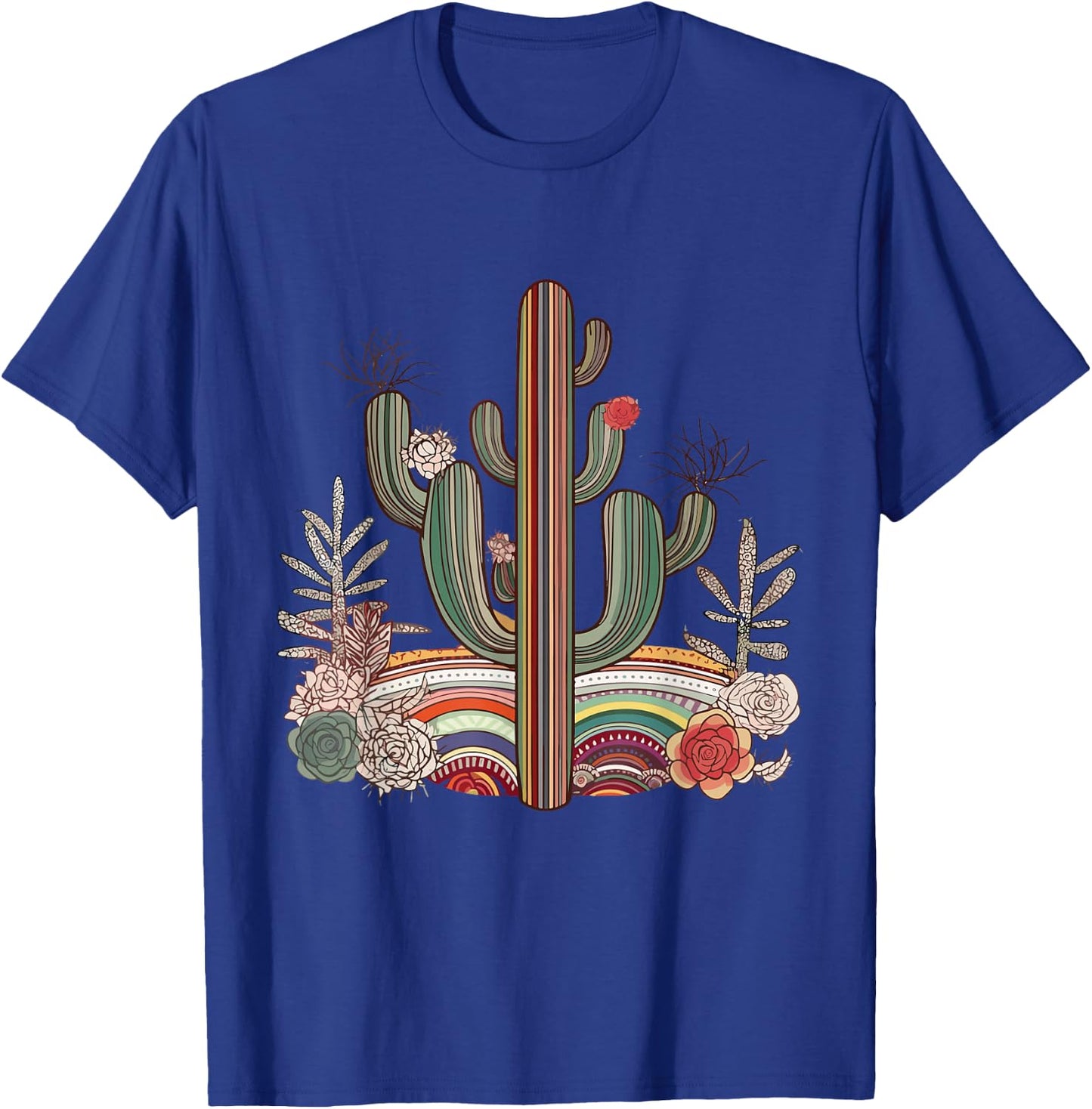 Serape Cactus Print Turquoise Western Saguaro Cactus T-Shirt - T-Shirt | Royal