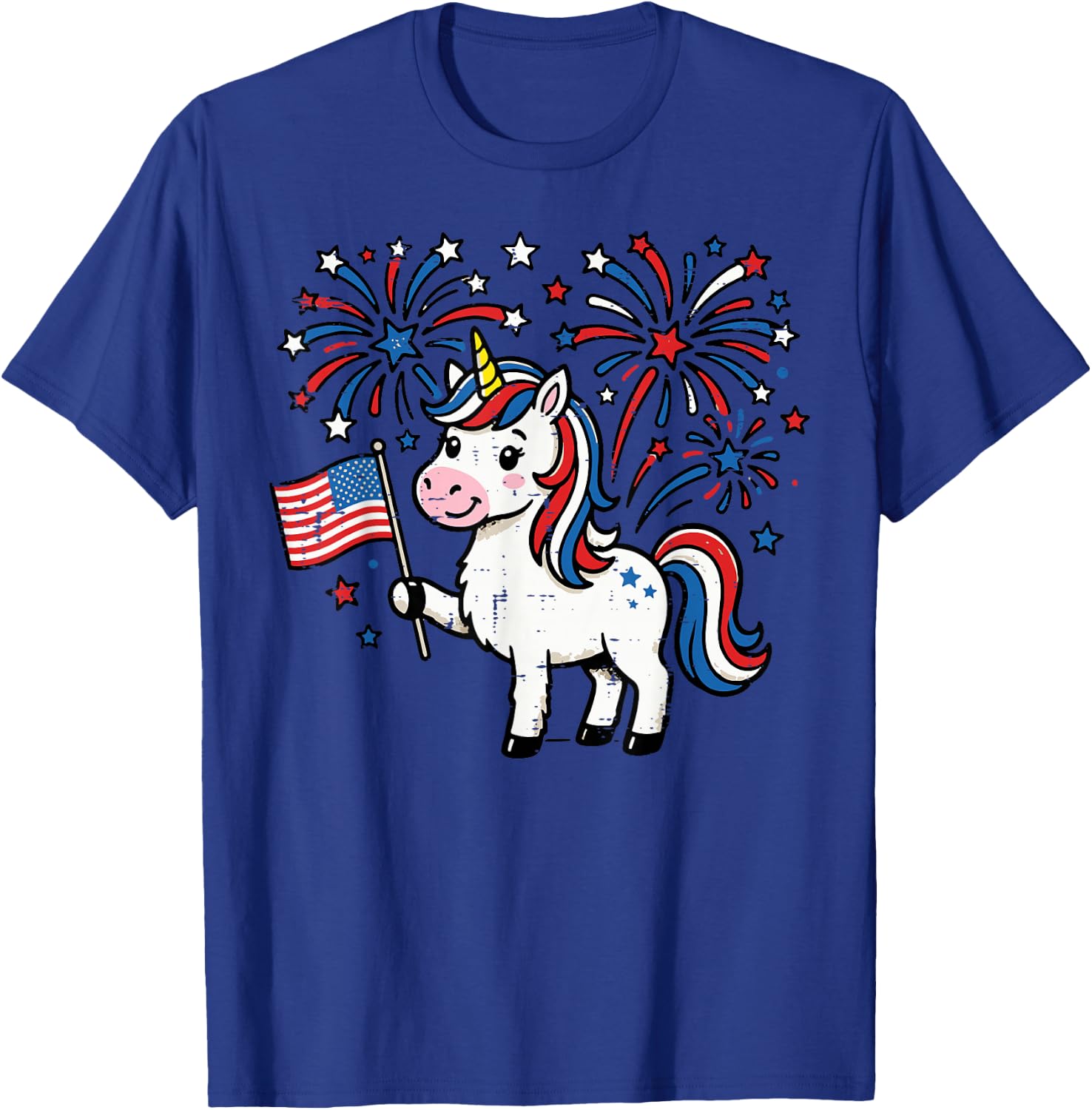 Patriotic Unicorn US Flag Fireworks 4th of July Girl Kids T-Shirt - T-Shirt | Royal