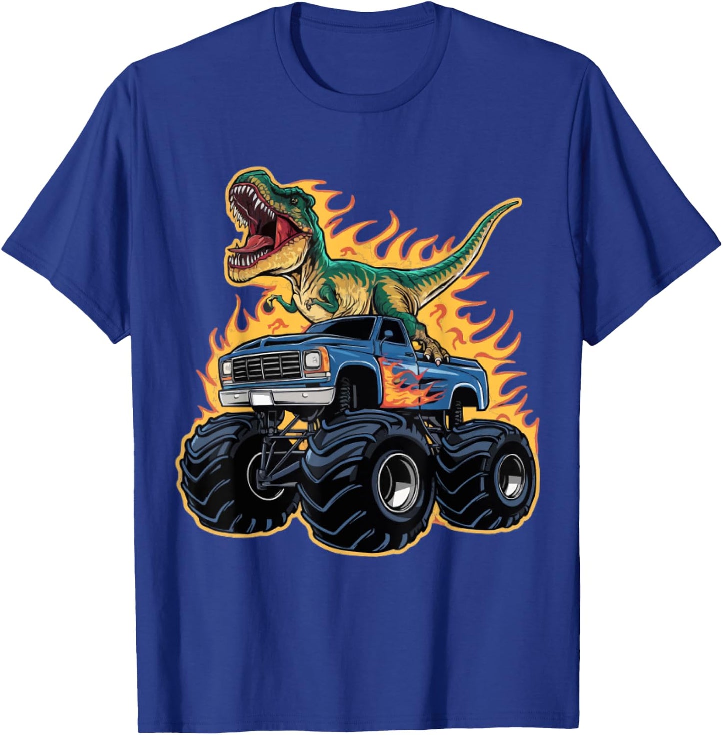 Monster Truck Dinosaur Birthday Party Monster Truck Boy , Black, S T-Shirt - T-Shirt | Royal