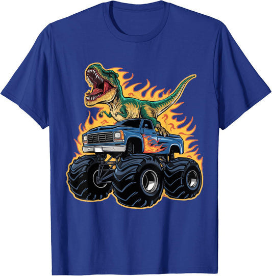 Monster Truck Dinosaur Birthday Party Monster Truck Boy , Black, S T-Shirt - T-Shirt | Royal