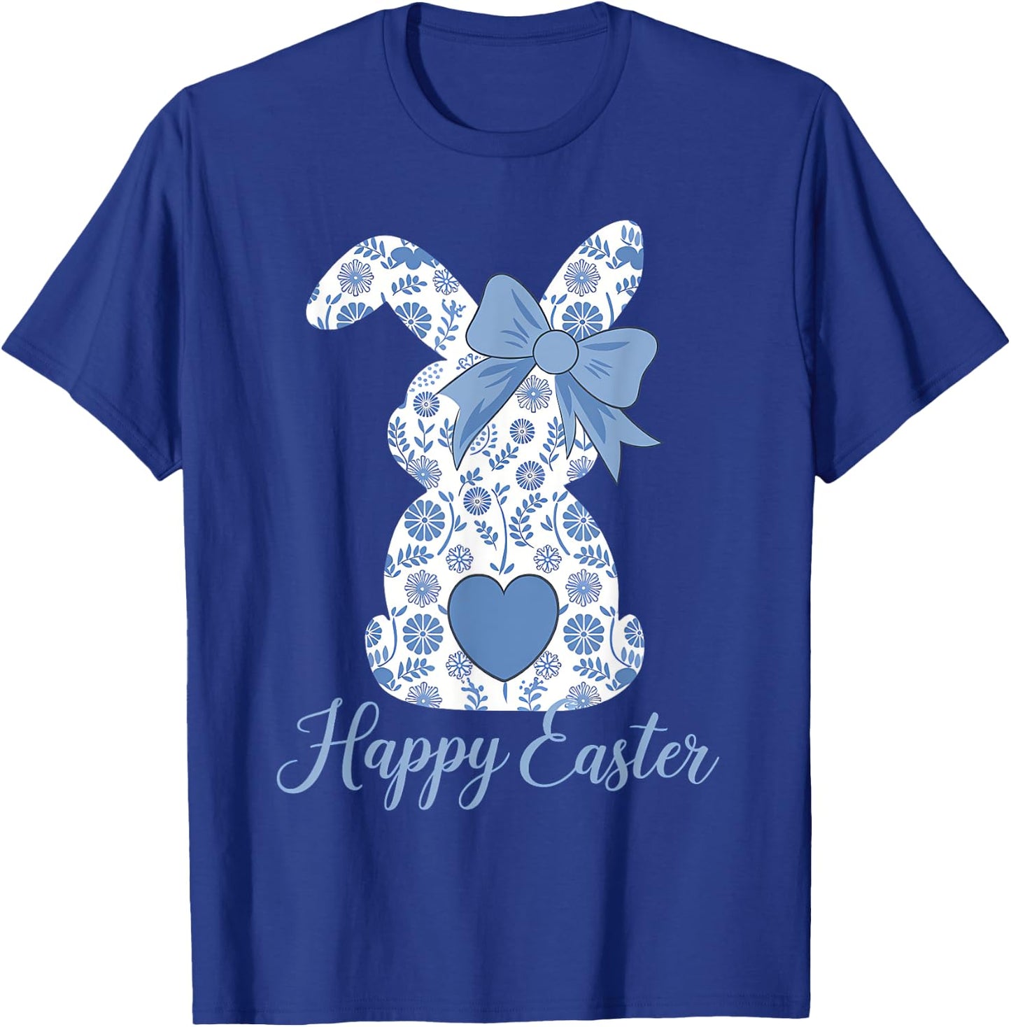 Easter Chinoiserie Floral Bunny With Cute Blue Bow Coquette T-Shirt - T-Shirt | Royal