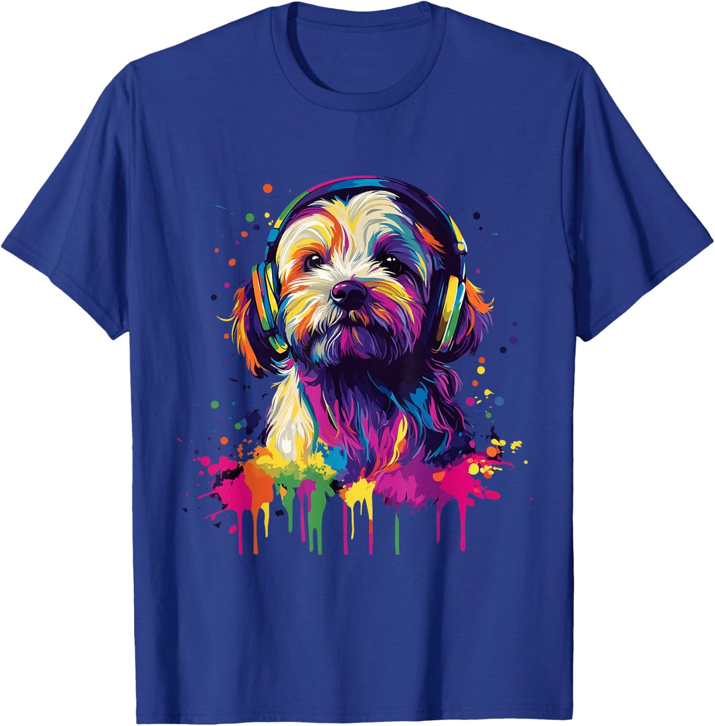 Havanese Lover Pop Art Wearing Headphones Funny Havanese , black T-Shirt - T-Shirt | Royal