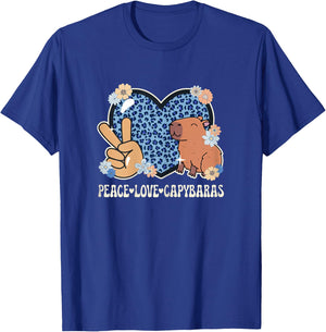 Peace Love Capybaras Leopard Print Women Cute Capybara Lover T-Shirt - T-Shirt | Royal