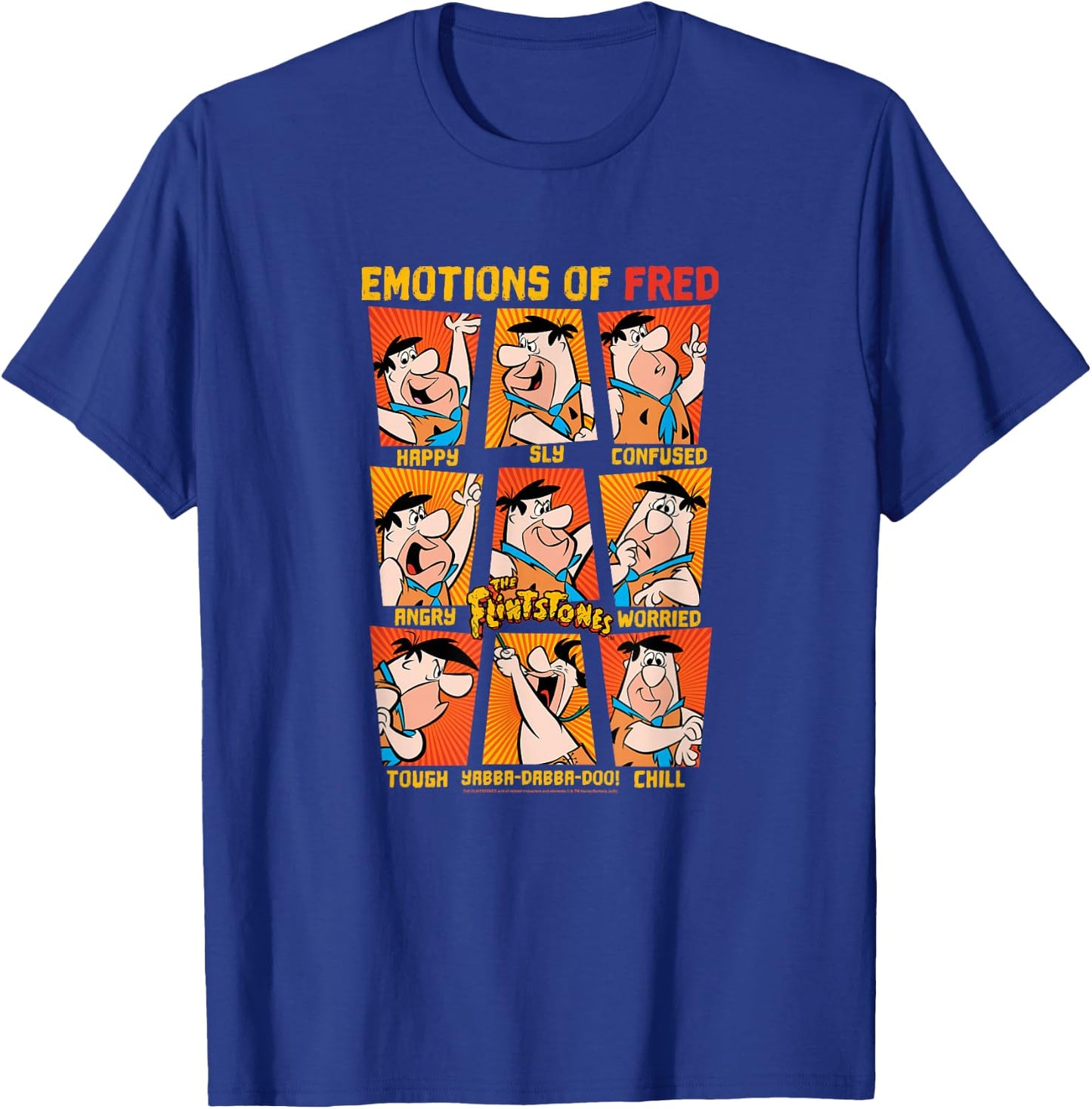 The Flintstones Emotions of Fred Flintstone Box-Up Grid T-Shirt - T-Shirt | Royal