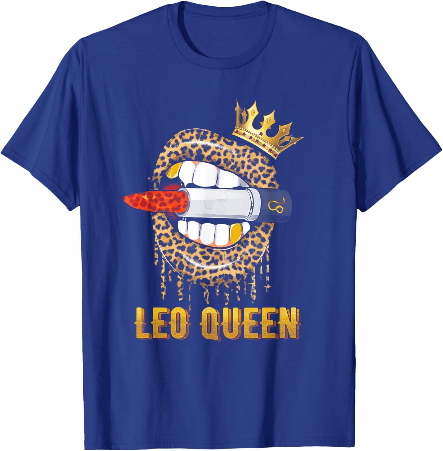 Leo Queen Crown Leopard Print , black T-Shirt - T-Shirt | Royal