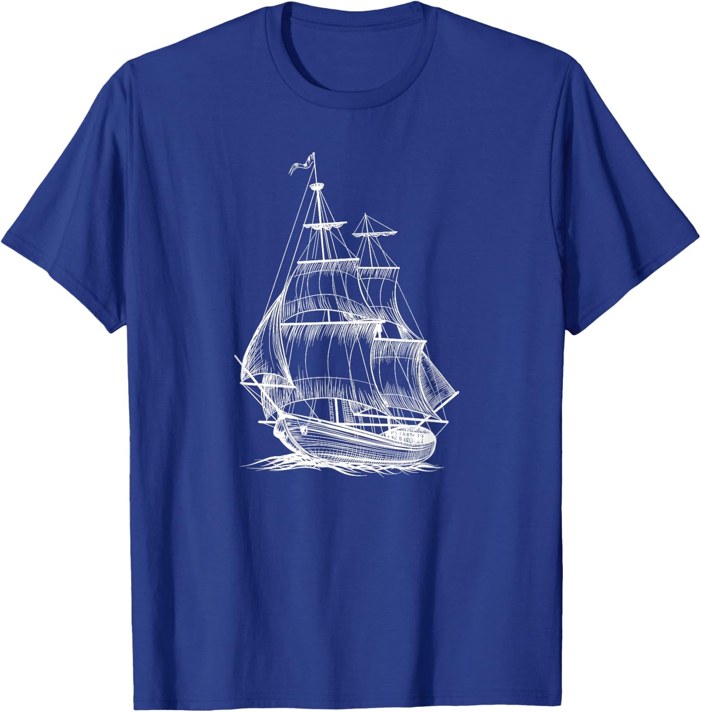 Vintage Pirate Ship Sailor Sailing Boat Sailboat Sketch Art T-Shirt - T-Shirt | Royal