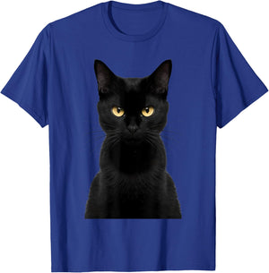 Black Cat Yellow Eyes Angry Cat Funny Staring Cat Halloween Men Women Kids T-Shirt - T-Shirt | Royal