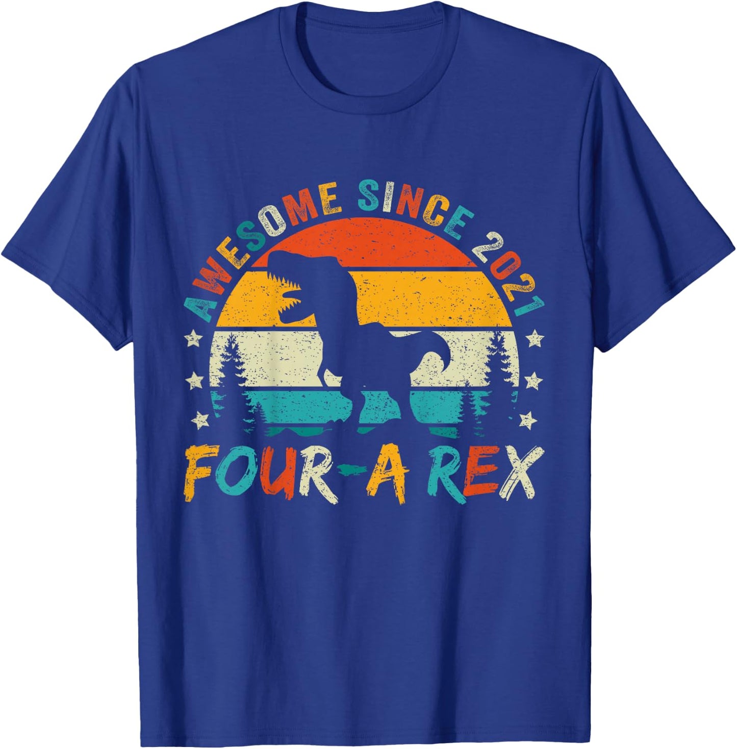 Kids Four a Rex 4th Birthday Boy Fourth Dinosaur 4 Year Old T-Shirt - T-Shirt | Royal