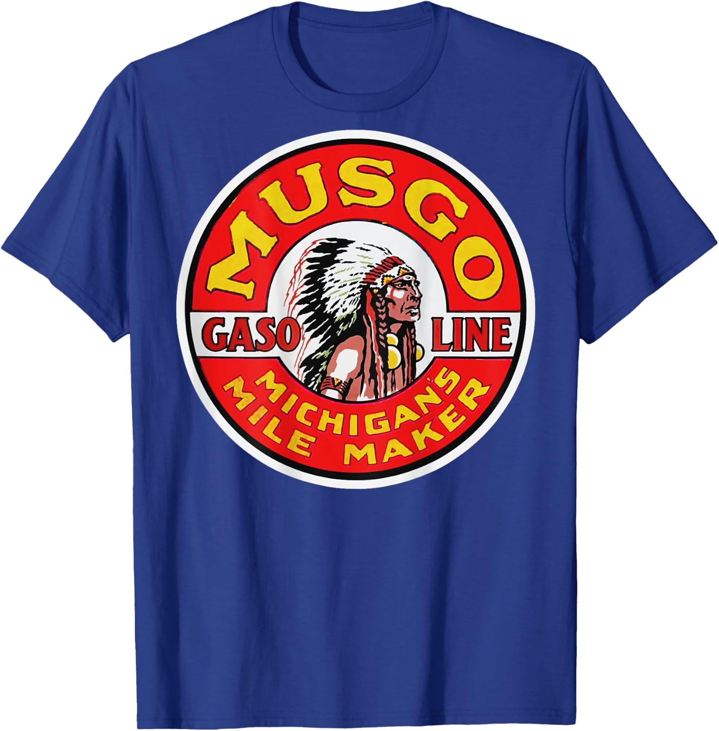 Back Print Only Retro Vintage Gas Station Musgo Gasoline Oil T-Shirt - T-Shirt | Royal