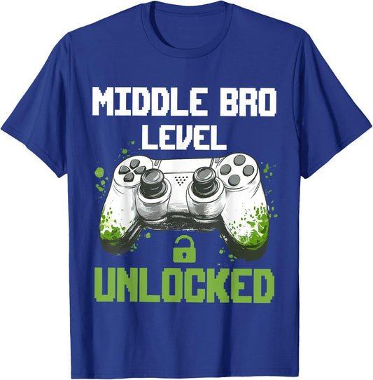 Pregnancy Announcement Middle Brother Level Unlocked T-Shirt - T-Shirt | Royal