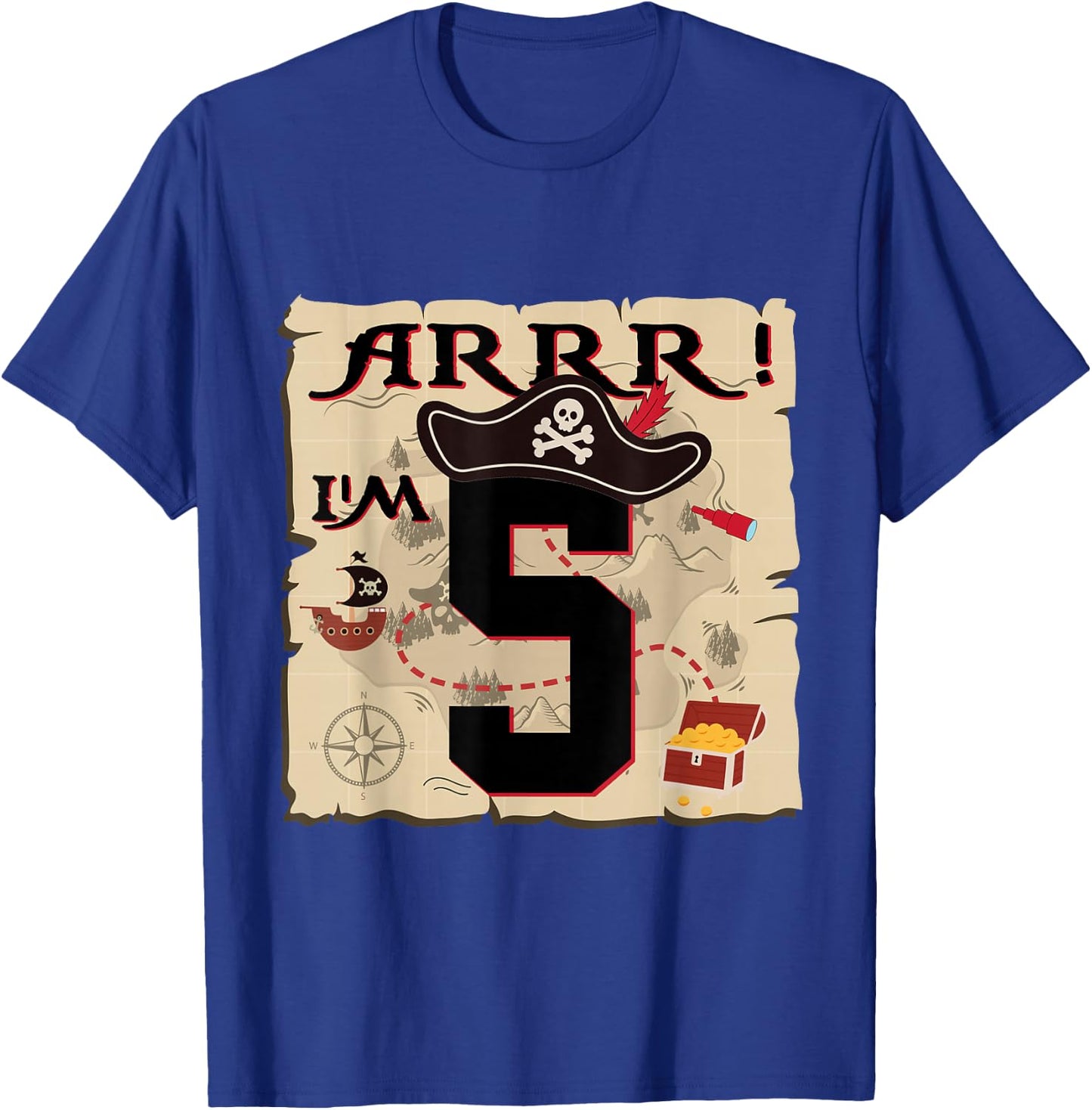 Arrr I'M 5 ARR Pirates Treasure Map 5th Birthday Pirate T-Shirt - T-Shirt | Royal