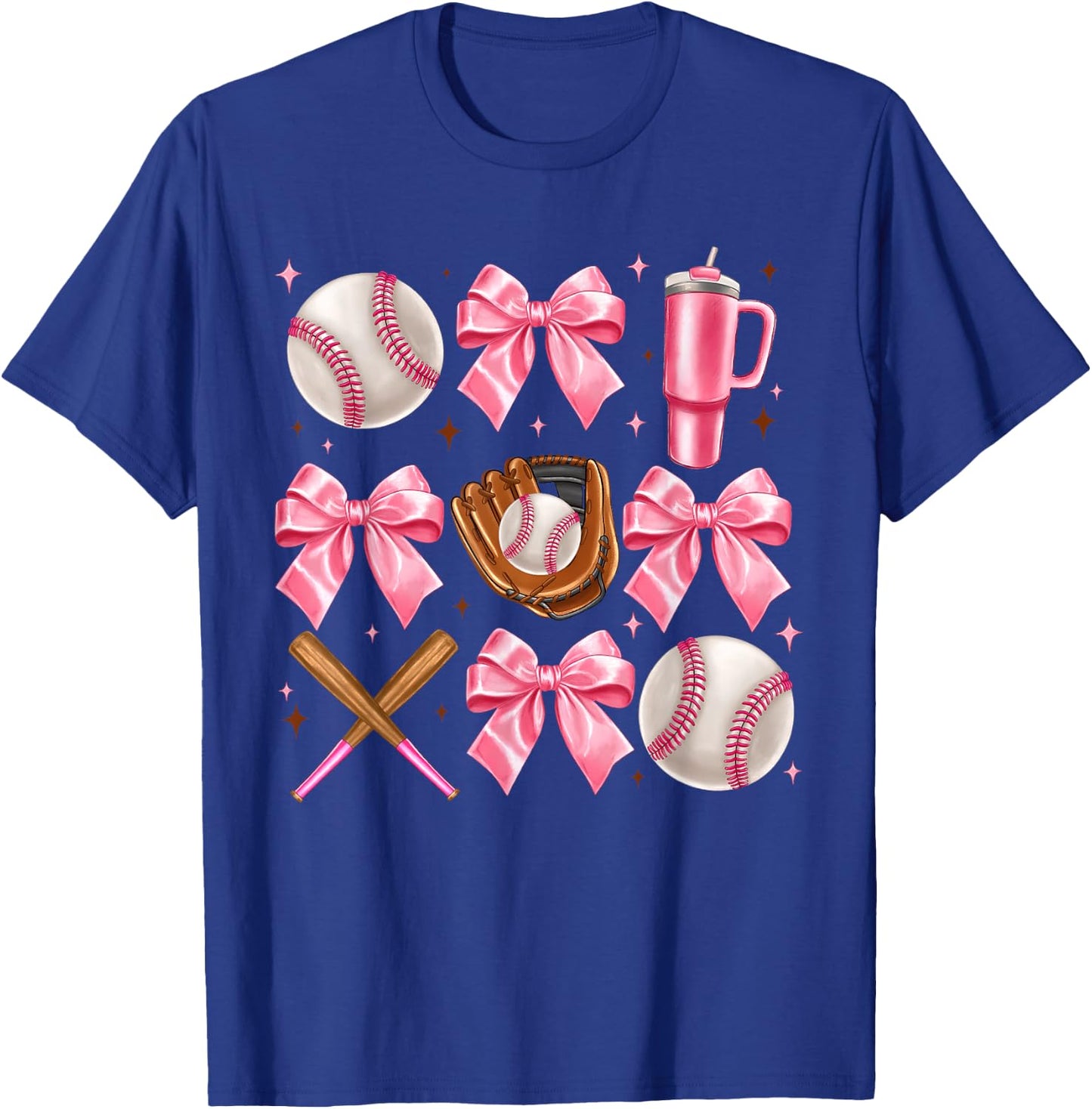 Baseball Coquette Bow Softball Girl Women T-Shirt - T-Shirt | Royal