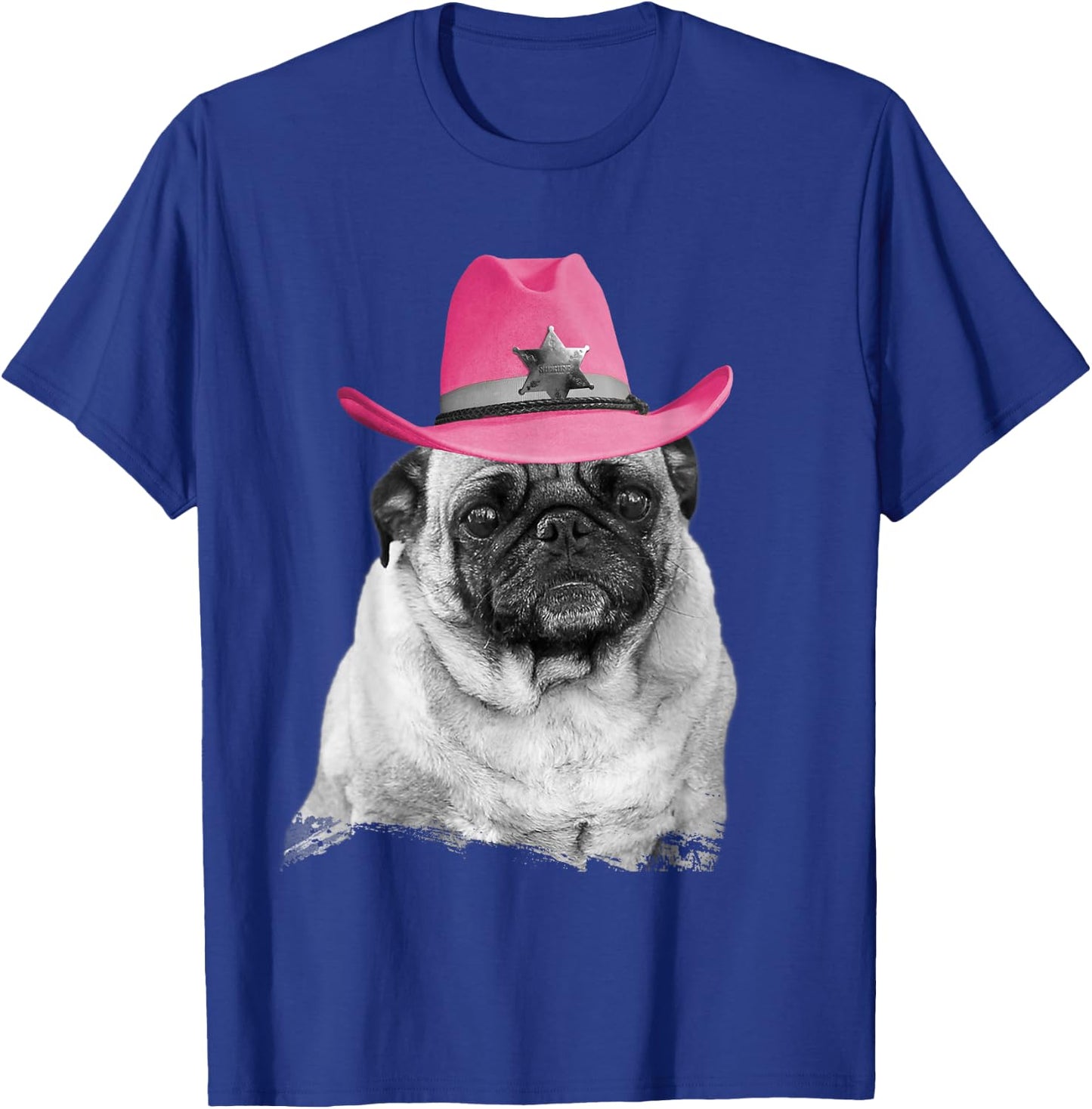 Dog Pug Wearing Pink Cowboy Hat Cowgirl T-Shirt - T-Shirt | Royal