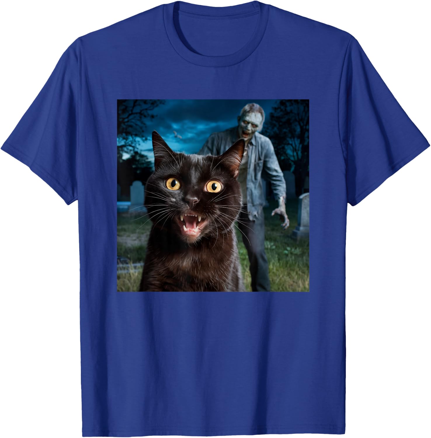 Cat and Zombie Selfie Photo Halloween for Cat Lovers T-Shirt - T-Shirt | Royal