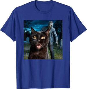 Cat and Zombie Selfie Photo Halloween for Cat Lovers T-Shirt - T-Shirt | Royal