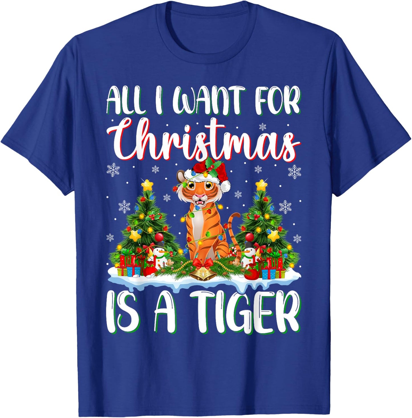 I Want For Christmas Is A Tiger Xmas Tree Lights T-Shirt - T-Shirt | Royal