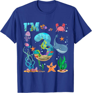 Kids 3 Year Old Boy Girl Sea Animals I'm Three 3rd Birthday Kids T-Shirt - T-Shirt | Royal